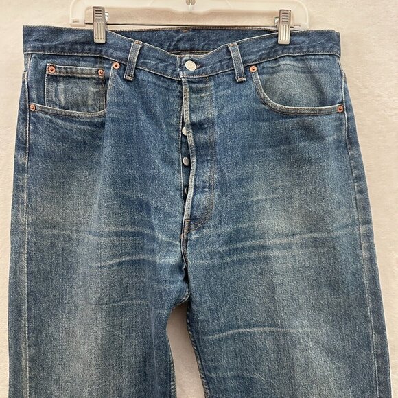 Vintage Levis 501 Jeans Mens 38x32 (36x31) Blue Straight Leg Button Fly Whisker - Picture 10 of 14